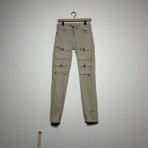 Demolition Cargo Punk Khaki Moto Pant Slim Front Pockets Utility tech Men 32 Y2k